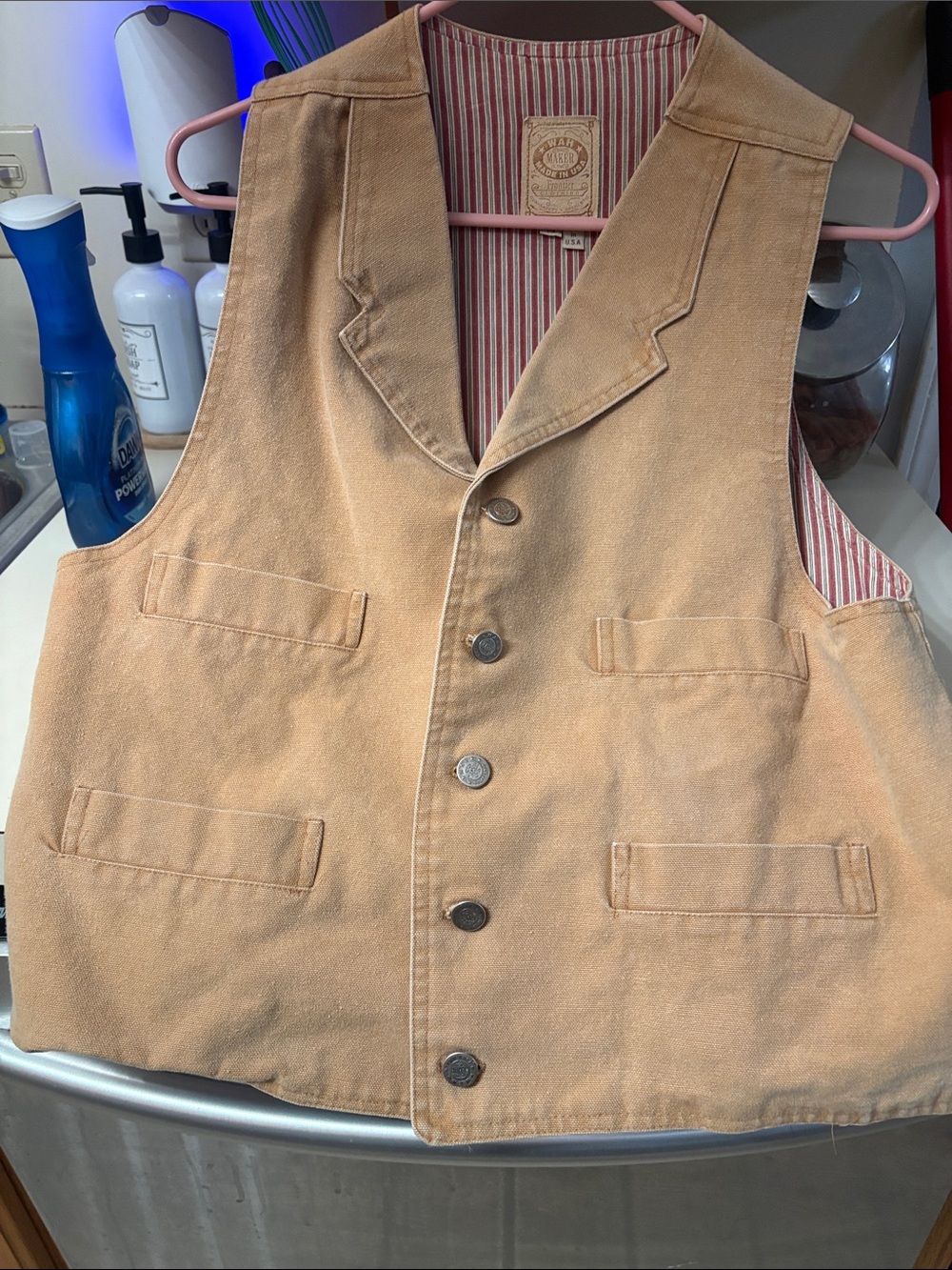 Men's Casual Cotton Workwear Vest in Tan